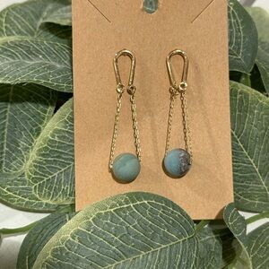New!  Gold and Blue Marble Dangle Earrings